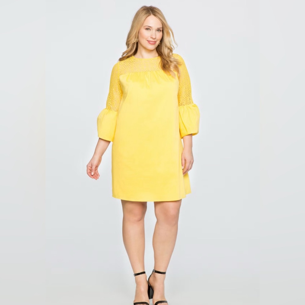 Draper James x ELOQUII Lace Yoke Shift Dress in Sunshine Yellow | Size 14 - Picture 10 of 11